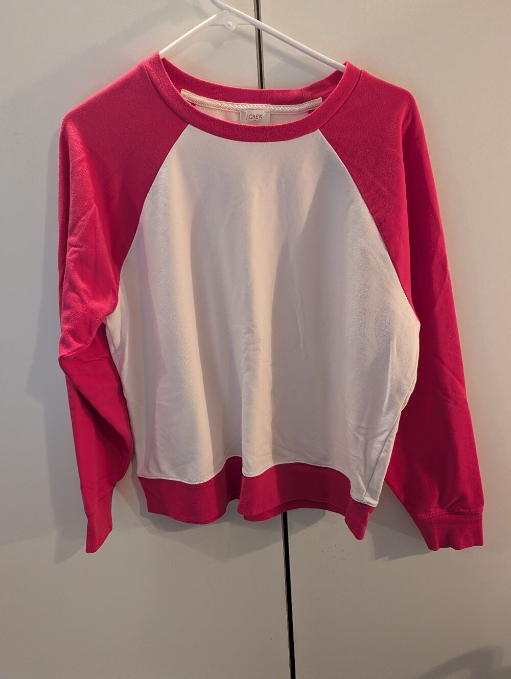 J. Crew Woman's Large Hot Pink and White Raglan Sweatshirt Pullover